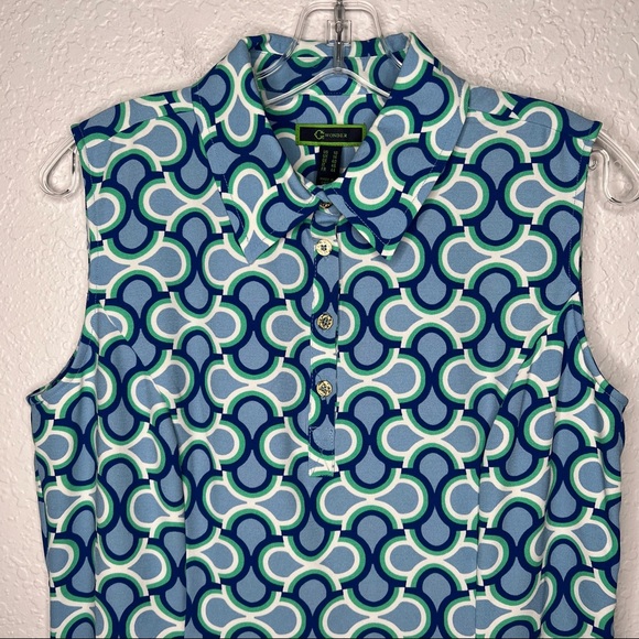 NWOT C Wonder Sleeveless Golf Dress Size 10 Blue Pleat Trim Summer Country Club - Picture 2 of 8